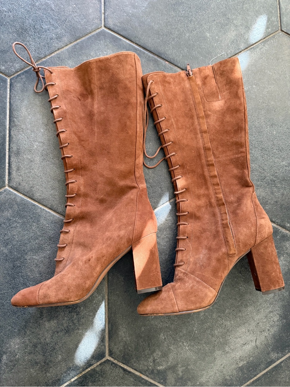 Nine West Brown Suede Lace-Up Mid-Calf Women's Boots - Size 10 - Like New